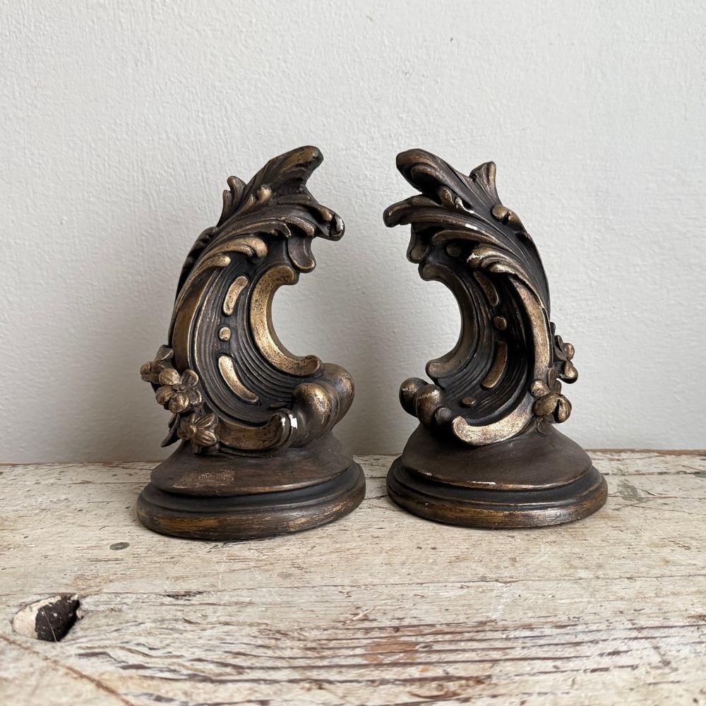 Vintage Adam & Waida Rococo Gold Acanthus Leaf Wall Sconce Shelves Pair